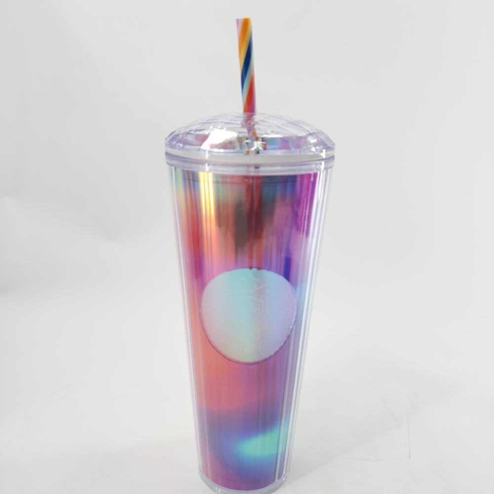 Starbucks Iridescent Rainbow Holographic Double Wall Clear Cold Cup Tumbler